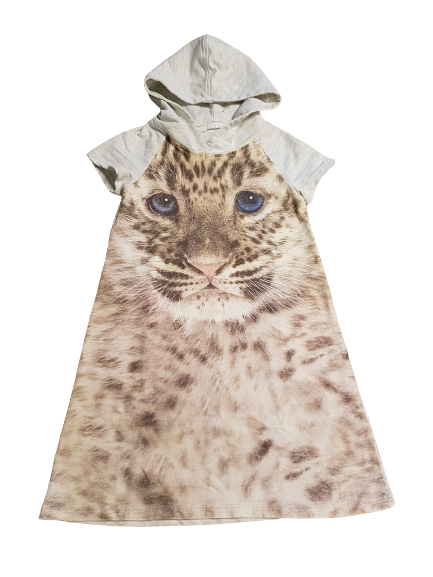 H&M Kleid kurzarm mit Kapuze grau Leopard Gr. 122/128