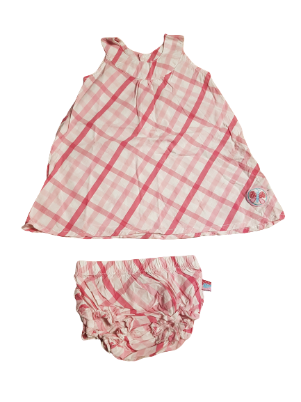 Set Kleid + Überziehhose rosa weiß kariert Gr. 86