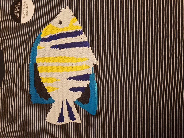 ZAB T-Shirt blau weiß gestreift Fische Wendepailletten Gr. 116/122 *neu*
