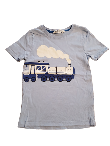 H&M T-Shirt blau Lokomotive Gr. 110/116