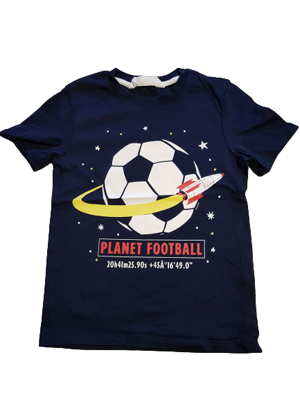 H&M T-Shirt dunkelblau Fußball Rakete Gr. 110/116