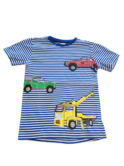 ZAB T-Shirt blau weiß gestreift Autos Gr. 128/134