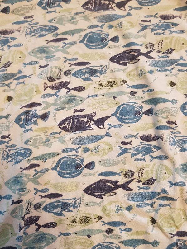 Schlafanzug Shorty weiß blau Fische Gr. 122/128