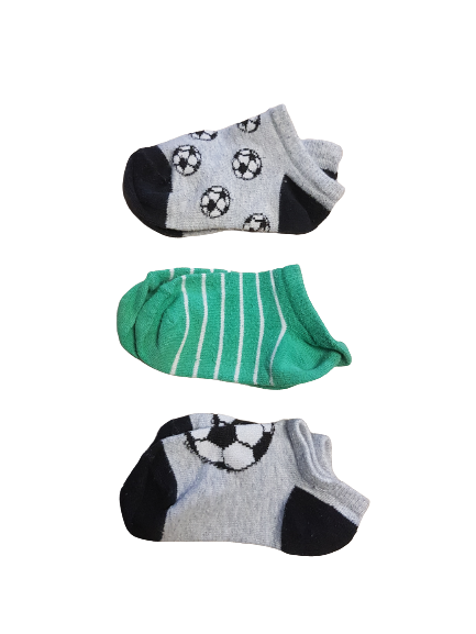 3 Paar Sneaker Socken grau grün Fußball Gr. 74/80