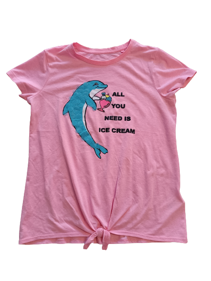 C&A T-Shirt neon pink Delfin Pailletten Gr. 158/164
